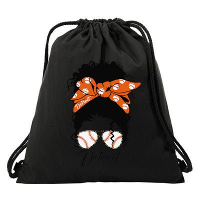 Detroit Messy Bun Baseball Fan Souvenir I Love Detroit Drawstring Bag