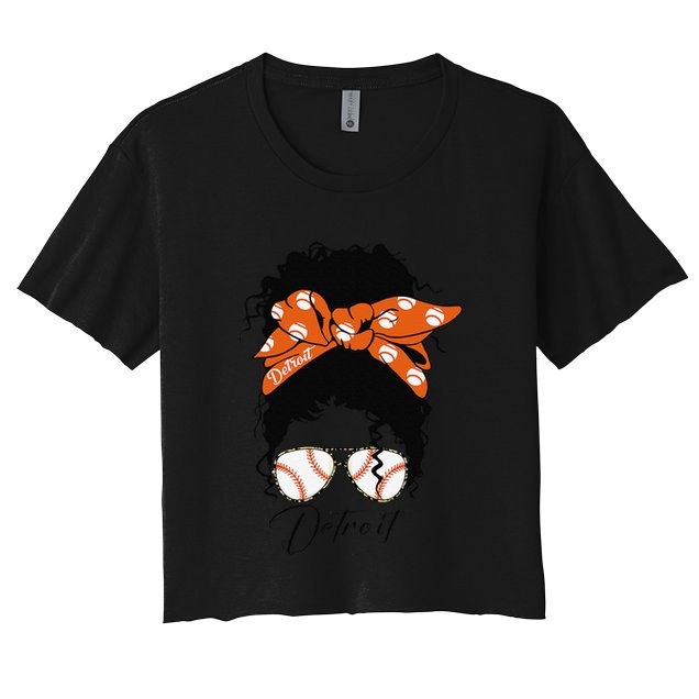 Detroit Messy Bun Baseball Fan Souvenir I Love Detroit Crop Top