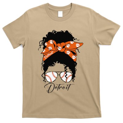 Detroit Messy Bun Baseball Fan Souvenir I Love Detroit T-Shirt