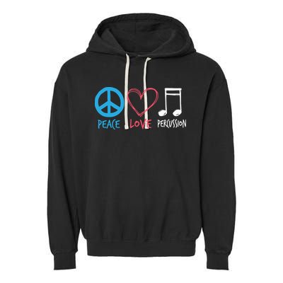 Drumline Marching Band Shirts Peace Love Percussion Garment-Dyed Fleece Hoodie