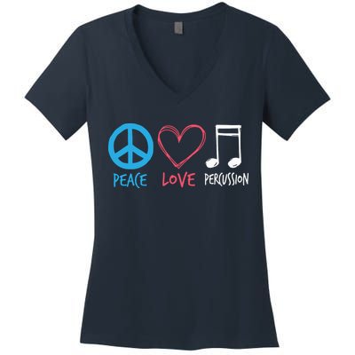 Drumline Marching Band Shirts Peace Love Percussion Women's V-Neck T-Shirt