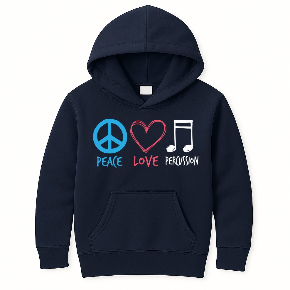 Drumline Marching Band Shirts Peace Love Percussion Kids Hoodie
