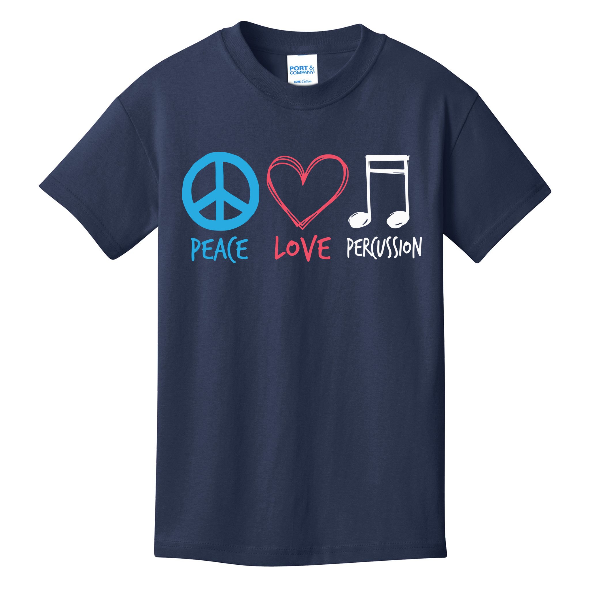Drumline Marching Band Shirts Peace Love Percussion Kids T-Shirt
