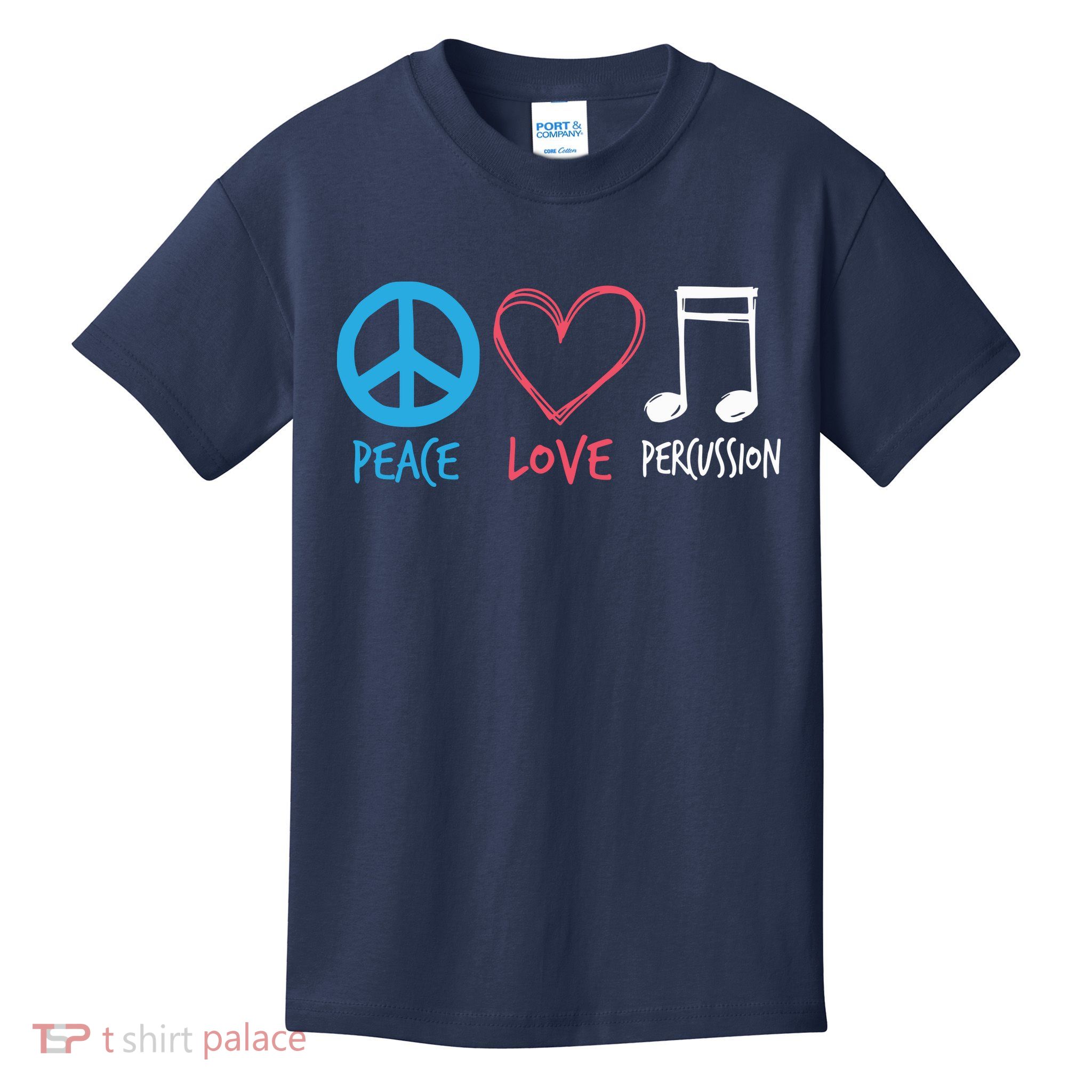 Drumline Marching Band Shirts Peace Love Percussion Kids T-Shirt
