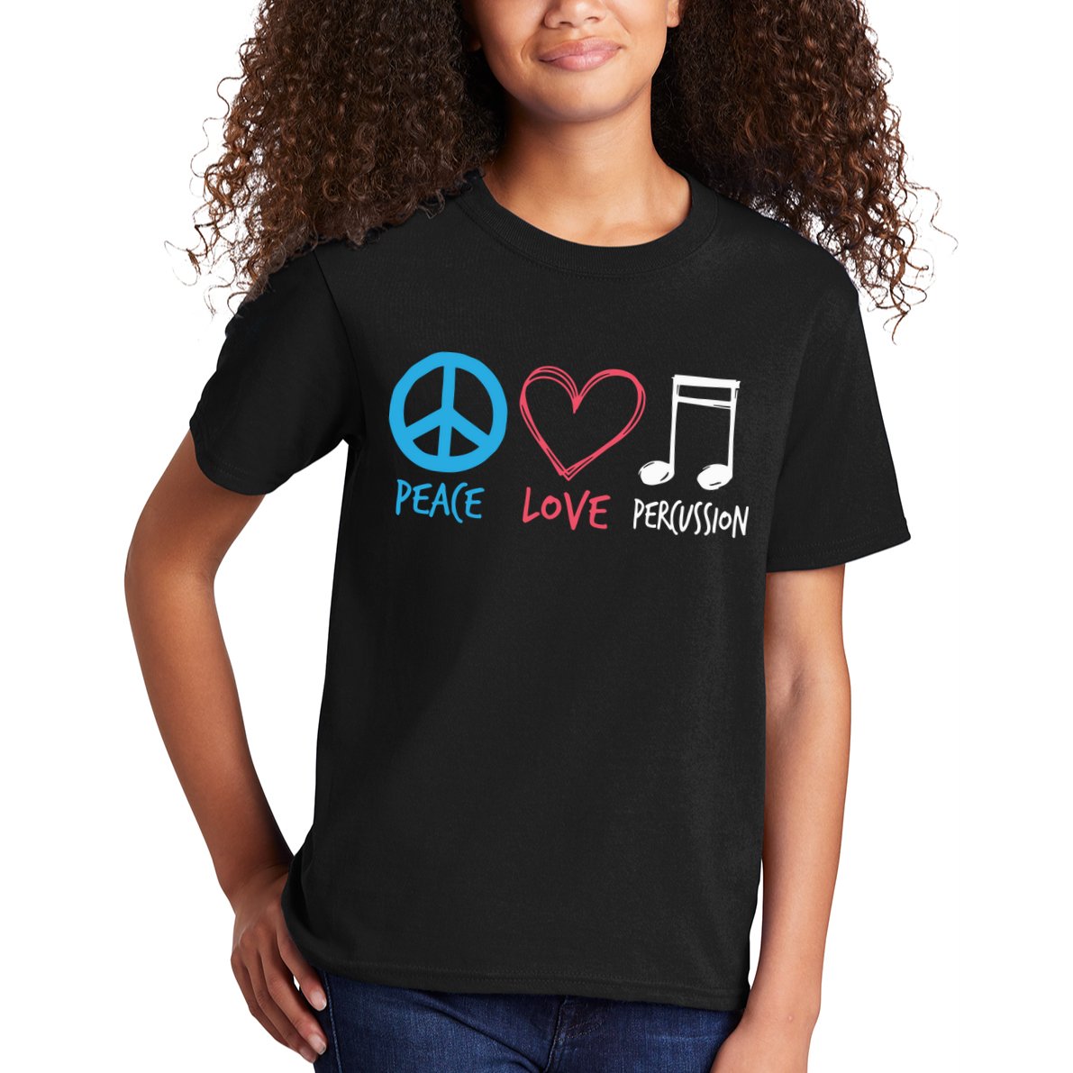 Drumline Marching Band Shirts Peace Love Percussion Kids T-Shirt
