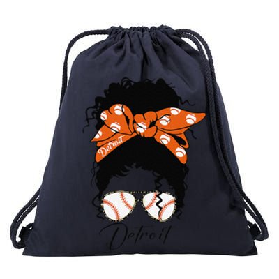 Detroit Messy Bun Baseball Fan Souvenir I Love Detroit Drawstring Bag