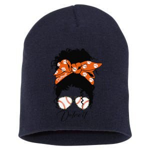 Detroit Messy Bun Baseball Fan Souvenir I Love Detroit Short Acrylic Beanie