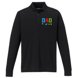 Dad Master Builder Building Bricks Blocks Family Set Parents Performance Long Sleeve Polo