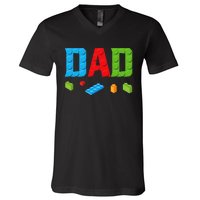 Dad Master Builder Building Bricks Blocks Family Set Parents V-Neck T-Shirt