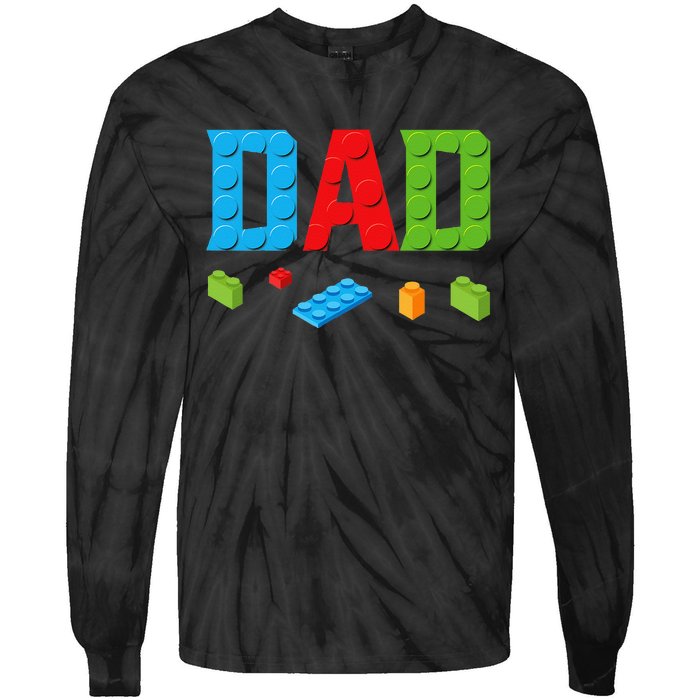 Dad Master Builder Building Bricks Blocks Family Set Parents Tie-Dye Long Sleeve Shirt