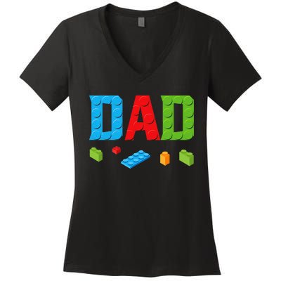 Dad Master Builder Building Bricks Blocks Family Set Parents Women's V-Neck T-Shirt