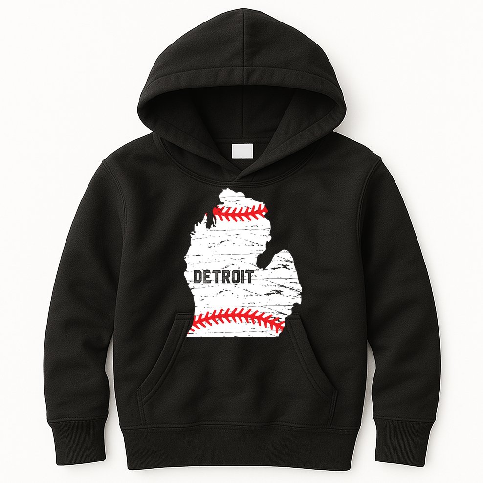Detroit Michigan Baseball Kids Hoodie