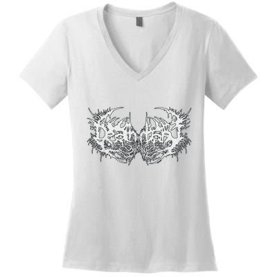 Death Metal Band Logo Symbol Font Metalhead Musician Women's V-Neck T-Shirt