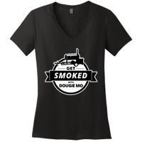 Dougie Mo Bbq Catering Exclusive Custom Clothing Get Smoked Women's V-Neck T-Shirt