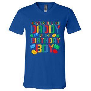 Daddy Master Builder Building Bricks Blocks Family Parents Gift V-Neck T-Shirt