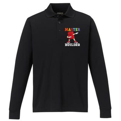 Dabbing Master Builder Funny Building Blocks Bricks Performance Long Sleeve Polo