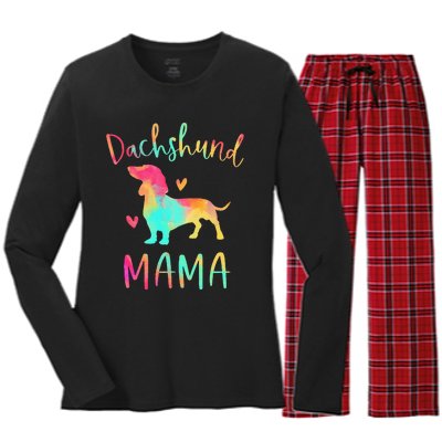 Dachshund Mama Colorful Doxie Gifts Dog Mom  Women's Long Sleeve Flannel Pajama Set 