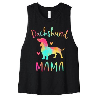 Dachshund Mama Colorful Doxie Gifts Dog Mom  Women's Racerback Cropped Tank