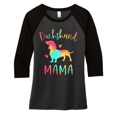 Dachshund Mama Colorful Doxie Gifts Dog Mom  Women's Tri-Blend 3/4-Sleeve Raglan Shirt