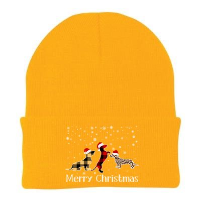 Dachshund Merry Christmas Cute Plaid Leopard Doxie Dog Xmas Gift Knit Cap Winter Beanie