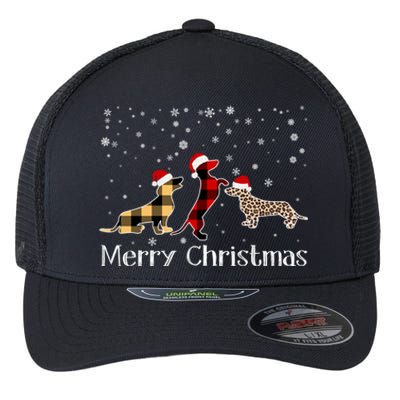 Dachshund Merry Christmas Cute Plaid Leopard Doxie Dog Xmas Gift Flexfit Unipanel Trucker Cap