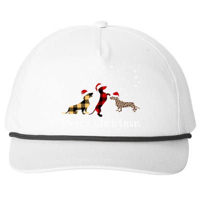 Dachshund Merry Christmas Cute Plaid Leopard Doxie Dog Xmas Gift Snapback Five-Panel Rope Hat