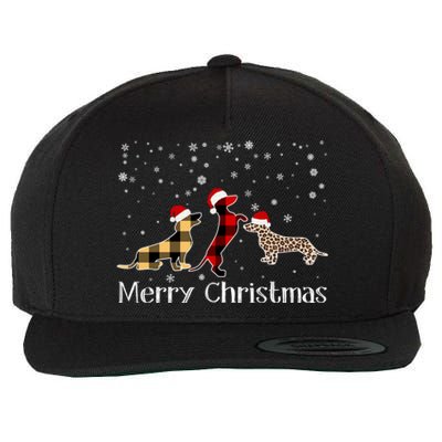 Dachshund Merry Christmas Cute Plaid Leopard Doxie Dog Xmas Gift Wool Snapback Cap