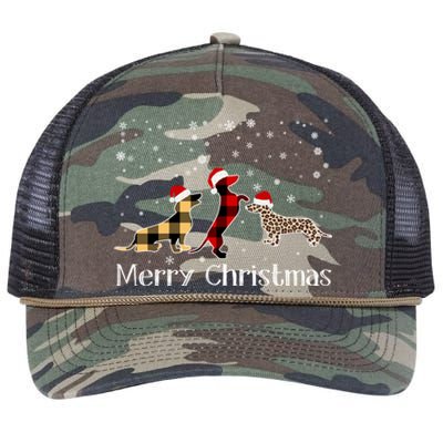 Dachshund Merry Christmas Cute Plaid Leopard Doxie Dog Xmas Gift Retro Rope Trucker Hat Cap