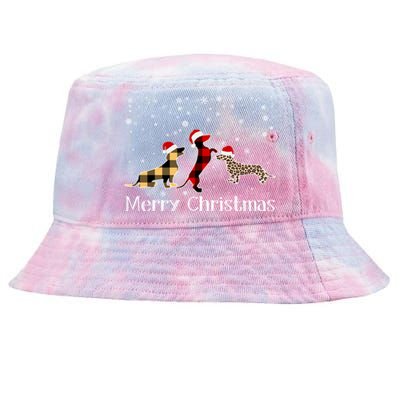 Dachshund Merry Christmas Cute Plaid Leopard Doxie Dog Xmas Gift Tie-Dyed Bucket Hat