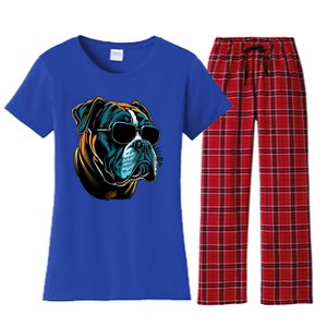 Dad Mom Cool Dog Sunglasses Boxer Gift Women's Flannel Pajama Set