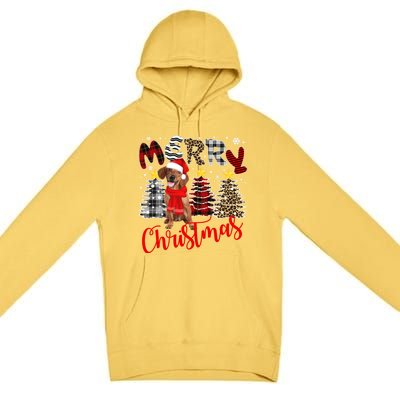 Dachshund Merry Christmas Tree Leopard Plaid Printed Great Gift Premium Pullover Hoodie