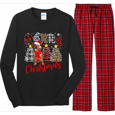 Dachshund Merry Christmas Tree Leopard Plaid Printed Great Gift Long Sleeve Pajama Set