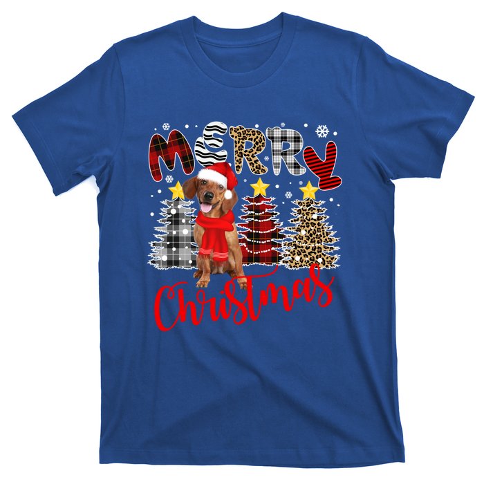 Dachshund Merry Christmas Tree Leopard Plaid Printed Great Gift T-Shirt