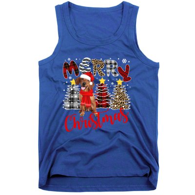 Dachshund Merry Christmas Tree Leopard Plaid Printed Great Gift Tank Top