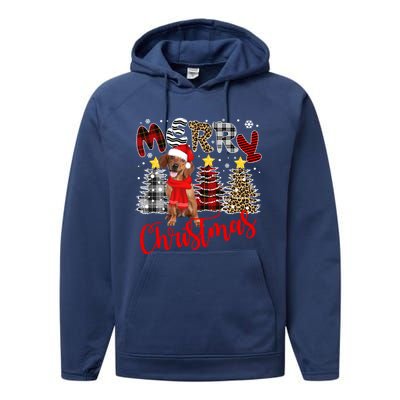 Dachshund Merry Christmas Tree Leopard Plaid Printed Great Gift Performance Fleece Hoodie