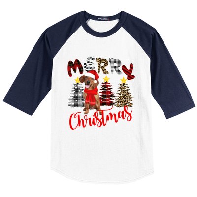 Dachshund Merry Christmas Tree Leopard Plaid Printed Great Gift Baseball Sleeve Shirt