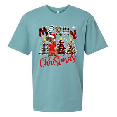 Dachshund Merry Christmas Tree Leopard Plaid Printed Great Gift Sueded Cloud Jersey T-Shirt