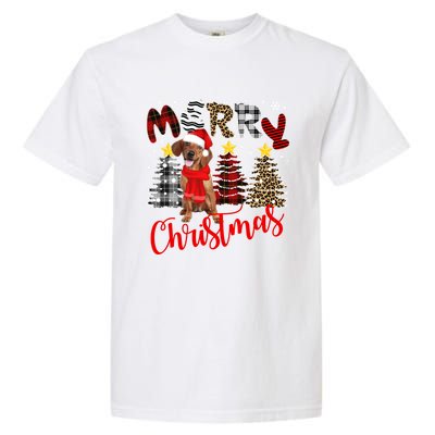 Dachshund Merry Christmas Tree Leopard Plaid Printed Great Gift Garment-Dyed Heavyweight T-Shirt