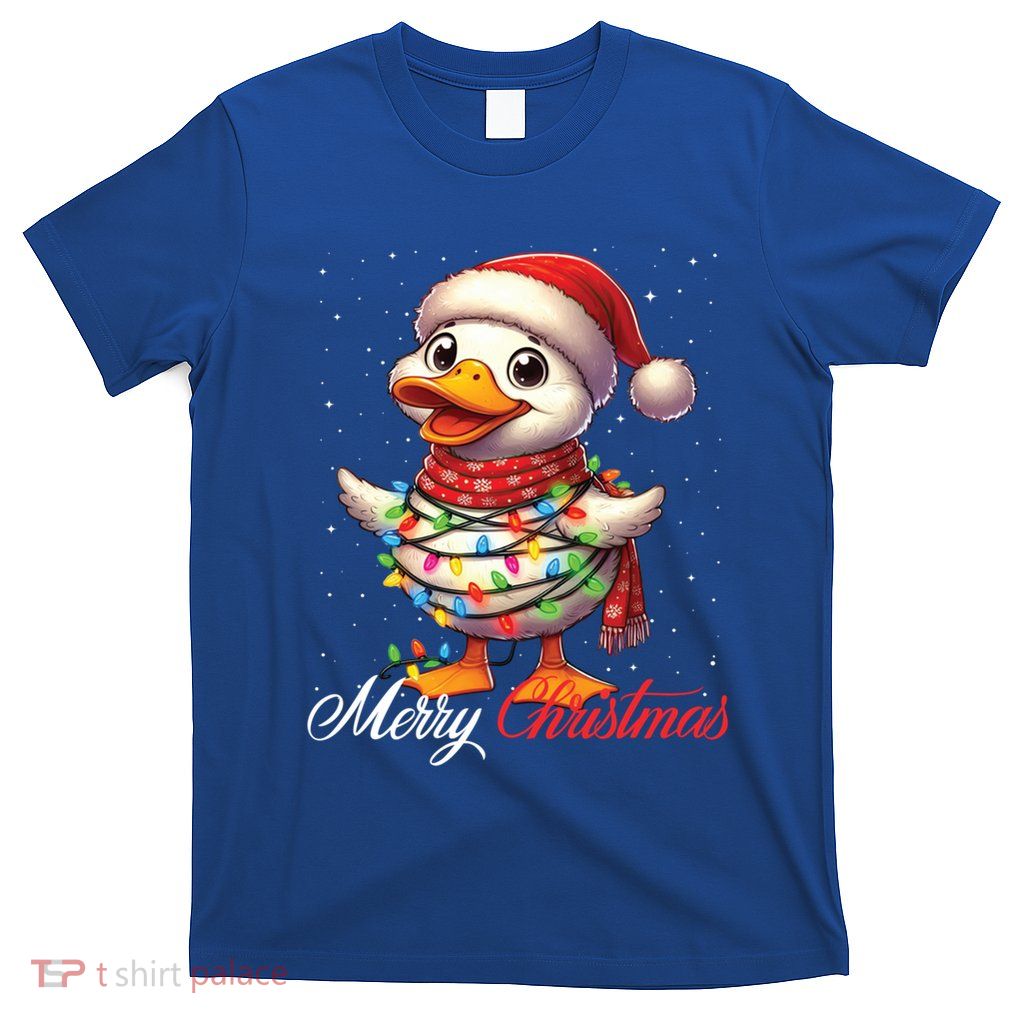 Duck Merry Christmas Lights Santa Hat Xmas Snow Gift T-Shirt
