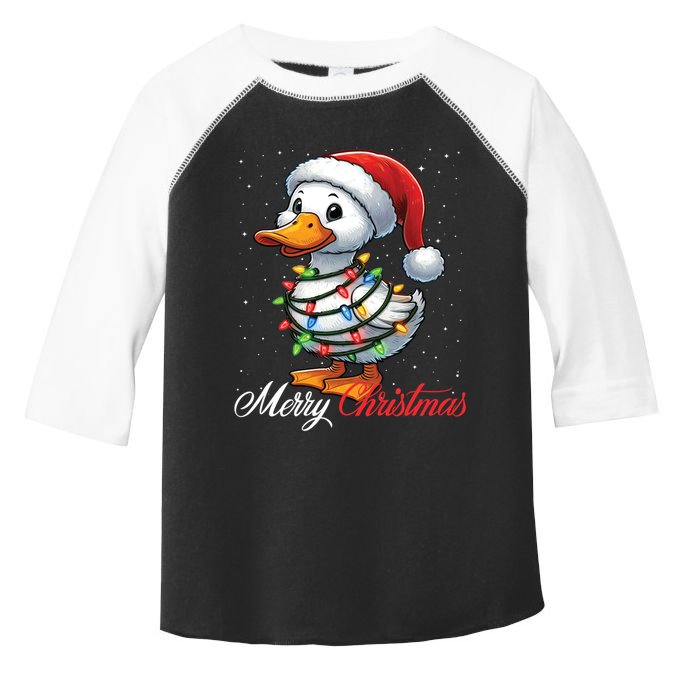 Duck Merry Christmas Lights Santa Hat Xmas Snow Gift Toddler Fine Jersey T-Shirt