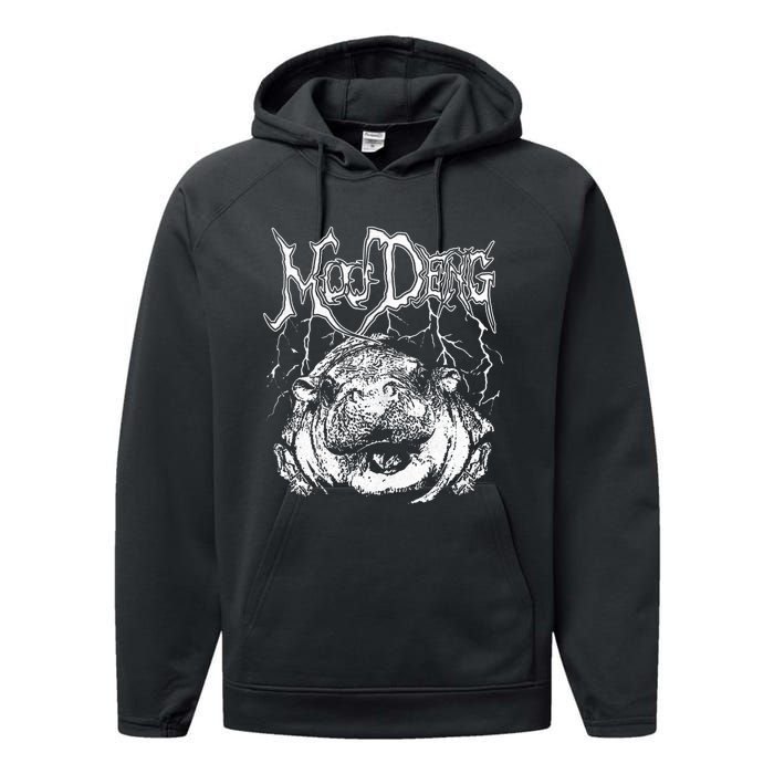 Death Metal Cute Baby Hippo Moo Deng Hippopotamus Performance Fleece Hoodie