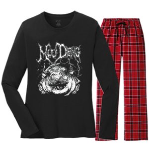 Death Metal Cute Baby Hippo Moo Deng Hippopotamus Women's Long Sleeve Flannel Pajama Set 