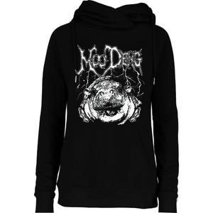 Death Metal Cute Baby Hippo Moo Deng Hippopotamus Womens Funnel Neck Pullover Hood