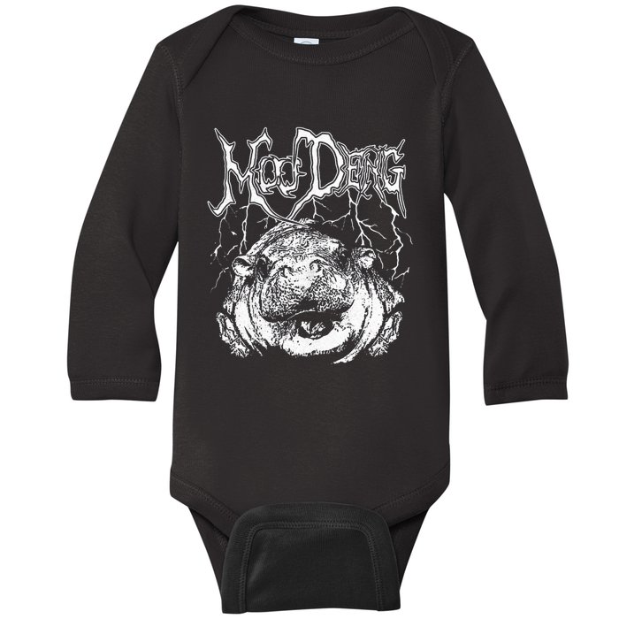 Death Metal Cute Baby Hippo Moo Deng Hippopotamus Baby Long Sleeve Bodysuit