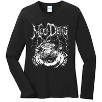 Death Metal Cute Baby Hippo Moo Deng Hippopotamus Ladies Long Sleeve Shirt