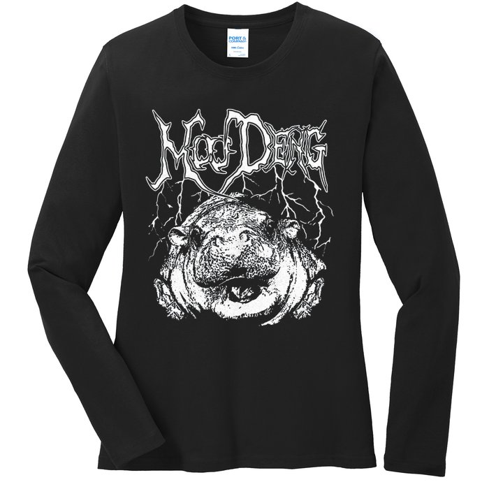 Death Metal Cute Baby Hippo Moo Deng Hippopotamus Ladies Long Sleeve Shirt