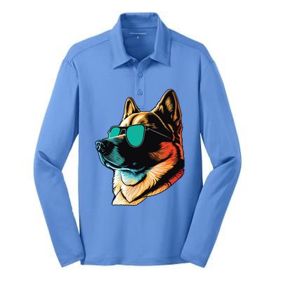 Dad Mom Cool Dog Sunglasses Akita Silk Touch Performance Long Sleeve Polo