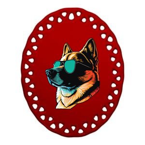 Dad Mom Cool Dog Sunglasses Akita Ceramic Oval Ornament