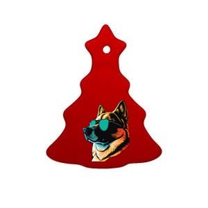 Dad Mom Cool Dog Sunglasses Akita Ceramic Tree Ornament