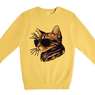 Dad Mom Cat Sunglasses Bengal Cat Funny Gift Premium Crewneck Sweatshirt